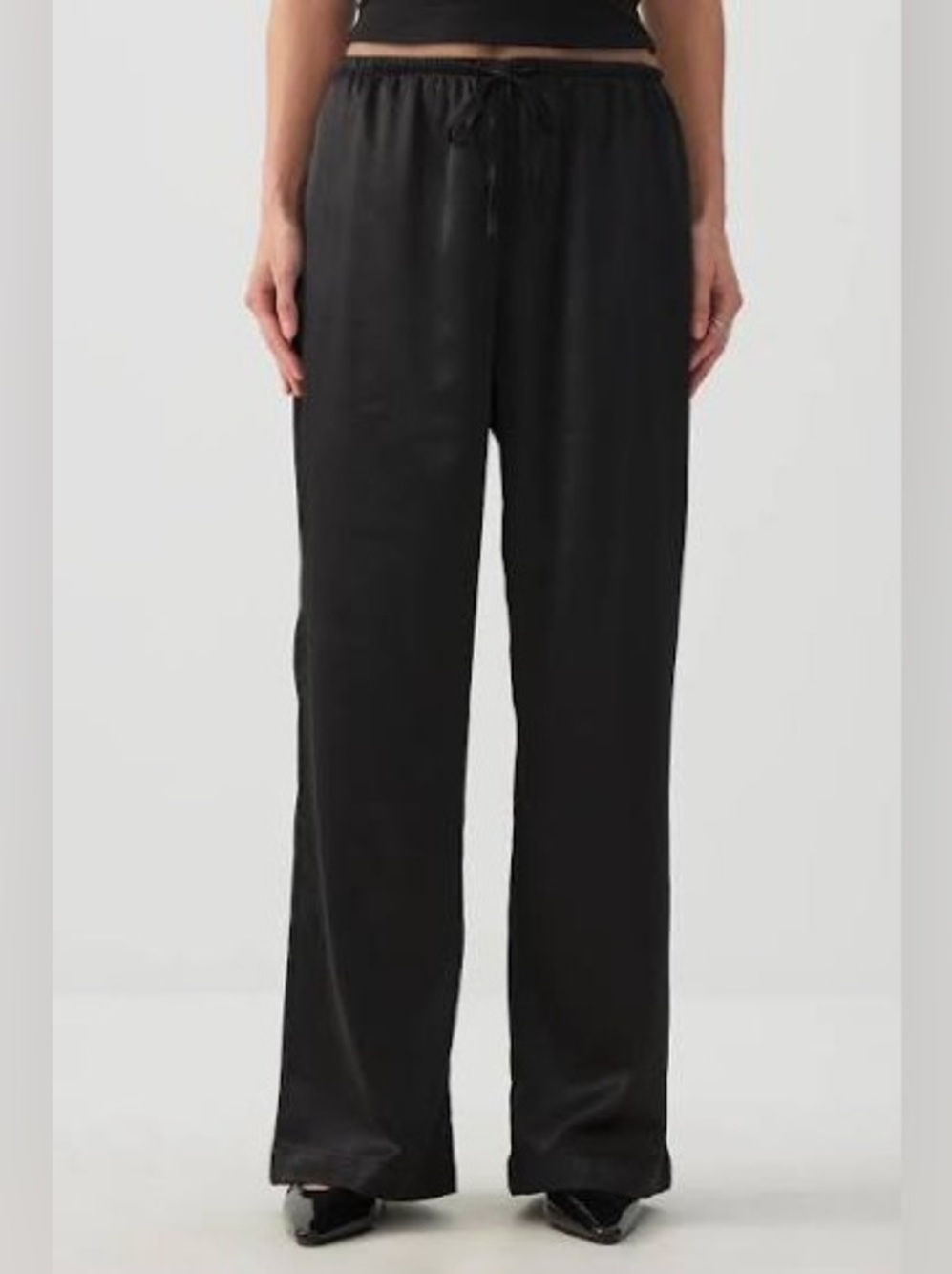 NWT - Ardene Black Wide-Leg Satin Drawstring Pants